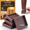 Non Slip Rubber Furniture Pads 2 inch 4PCS, Couch Bed Stoppers to Prevent Sliding, Furniture Coasters Cups, Non Skid Furniture Grippers for Hardwood Floors Brown Square