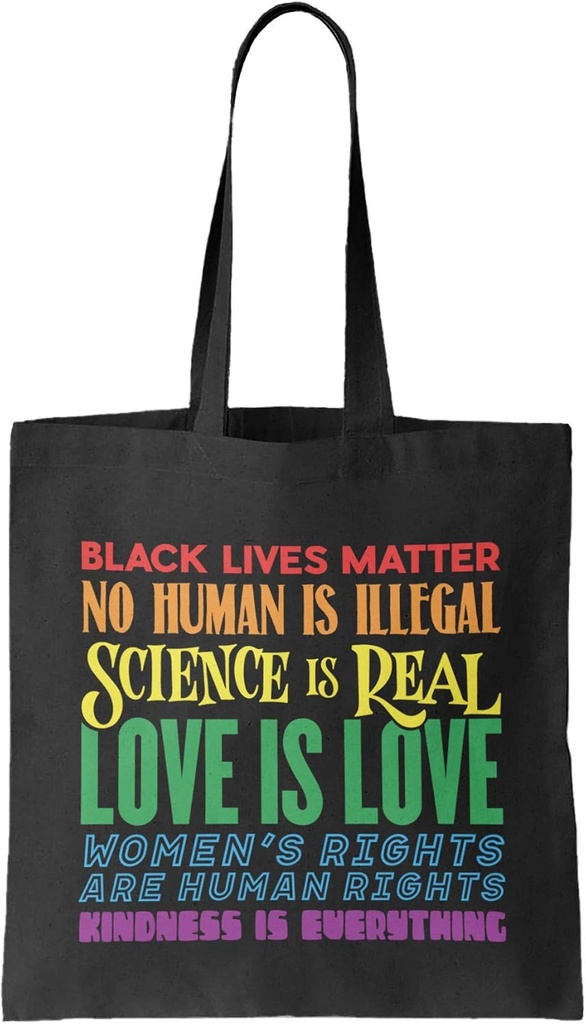 Resistance Quotes - BLM Liberal Human Right Reusable Grocery Tote Bag (Black)