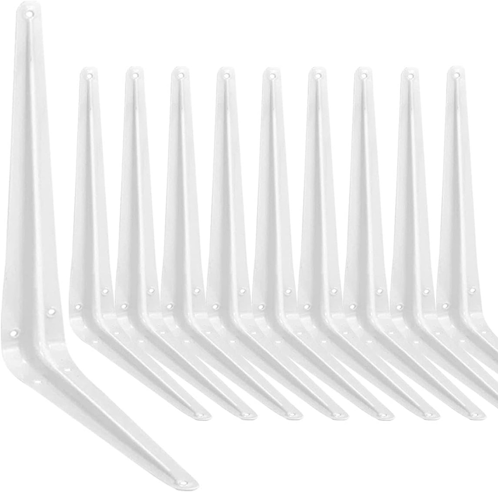 Shelf Bracket 12×10 in, 10 PCS White Shelving Brackets, L Brackets for Shelves Shelf Install, Bookshelf, Garden Boards