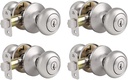 Probrico Keyed Door Knobs with Same Key, 4 Pack Door Lock Keyed Alike, Brushed Nickel Finish, Modern Entrance Exterior Door Lockset