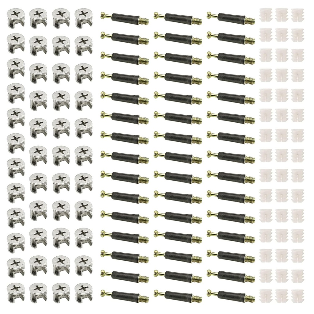 45 Sets 3-in-1 Furniture Connecting Kit, Furniture Connecting Fittings with Dowel, Nuts and Cam Screws