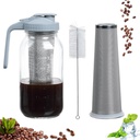 64 oz Cold Brew Coffee Maker, Glass Mason Jar Pitcher with Pour Spout Handle Lid with Stainless Steel Filter with Cleaning Brush, for Ice Tea, Leak Proof Half Gallon Storage Container (Gray)