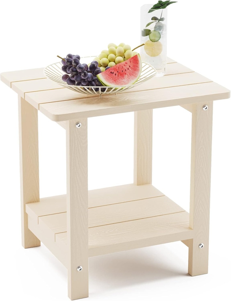 LUE BONA Adirondack Outdoor Side Table, 2-Tier Sand HDPS Patio End Table Weather Resistant, Morden Side Table for Patio, Pool, Porch
