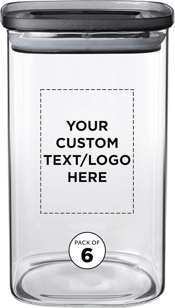 DISCOUNT PROMOS Custom Meridian 40 oz. Glass Storage Jars Set of 6, Personalized Bulk Pack - Durable Kitchen Organization, Home Decor Essentials, Food Storage Solutions - Clear