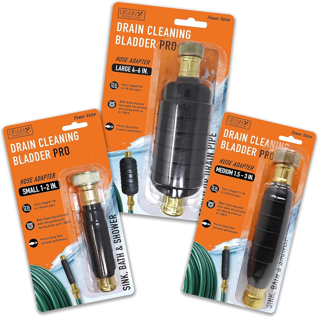 DrainX Hydro Pressure Drain Cleaning Bladder Pro - Fits 1" to 6" Drain Pipes - Unclogs Stubborn Blockages in Bathroom Sinks, Shower Drains, Bathtubs, Plumbing Pipes
