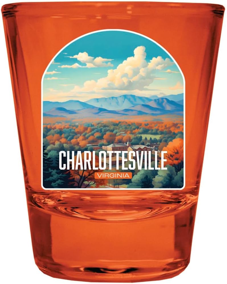 R and R Imports Charlottesville Virginia Design B Souvenir Full Color 2oz Shot Glass Orange 2-Pack