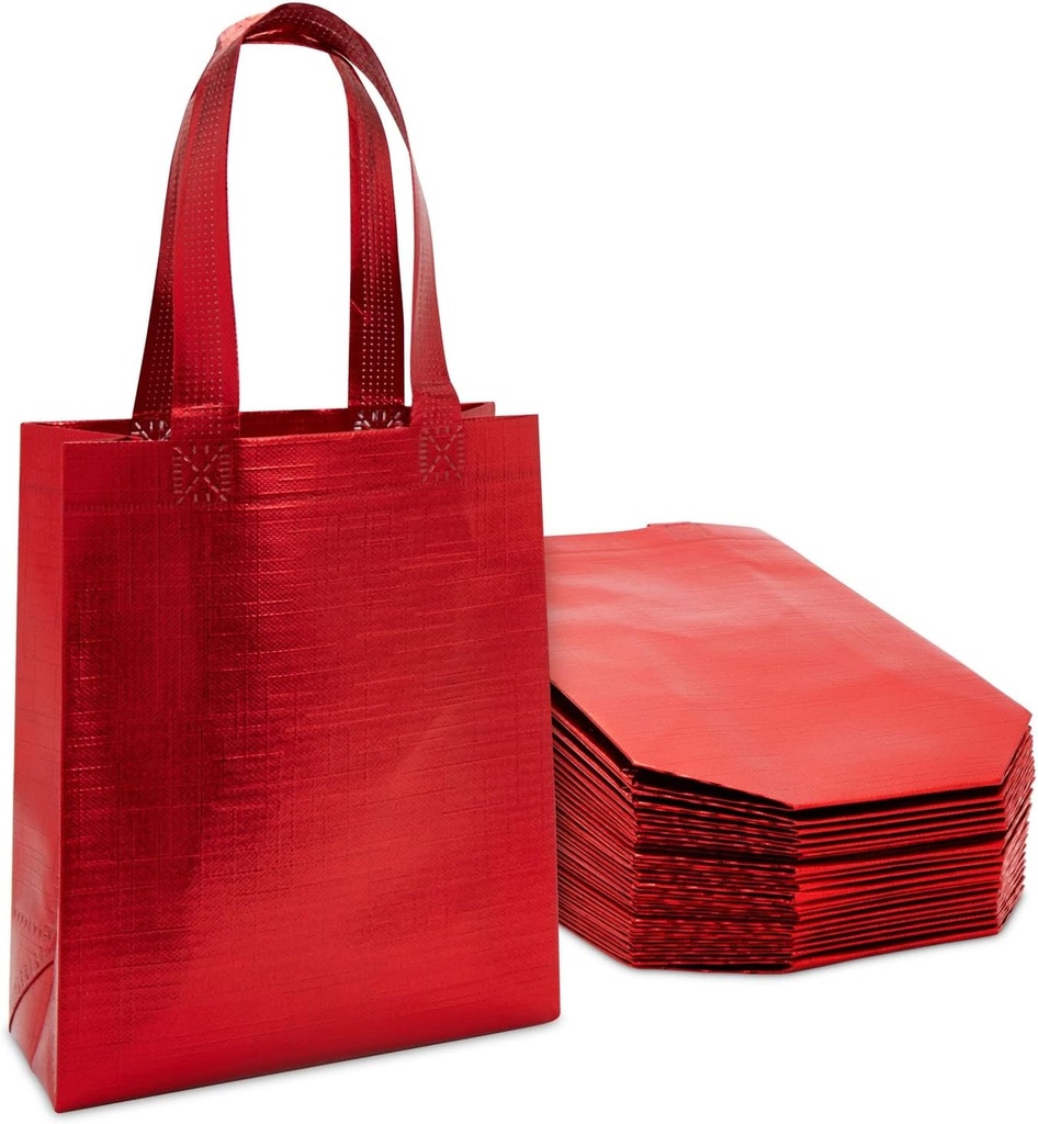 Sparkle and Bash Red Gift Bags - 20-Pack, 10 x 8 x 4 in Non-Woven Reusable Totes - Foldable & Durable Party Favor Bags - Red Reusable Totes with Handles for Groceries & Gifts