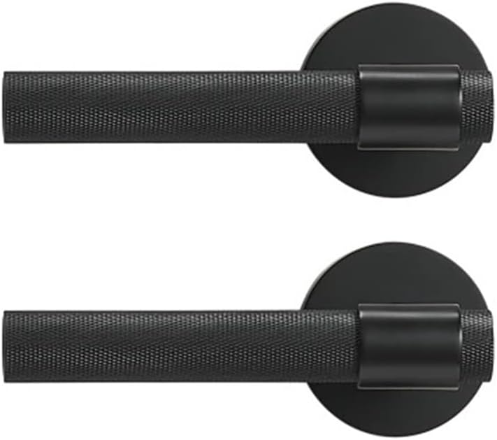 Brass Knurled Door Lock Set Black Gold Interior Bedroom Bathroom Double Wood Door Lever Set Dummy Privacy(Key Escutcheon-SB)