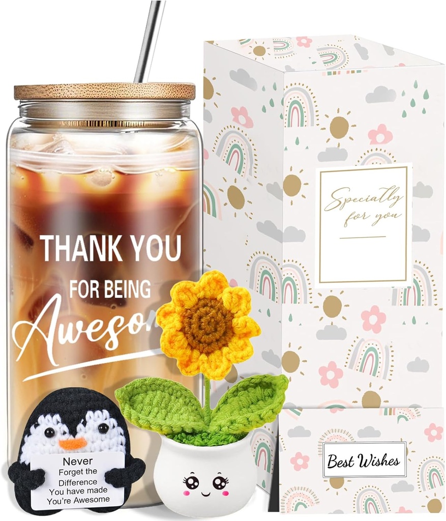 Thoughtful Thank You Gifts for Women, Inspirational Appreciation Gifts Box for Coworkers Employees Teachers Nurse, Christmas Gift with Glass Cup Dolls