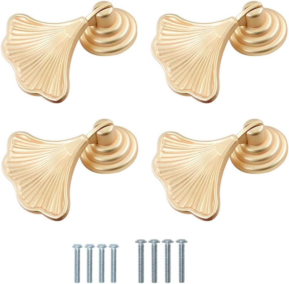 4 pcs Ginkgo Cupboard Knobs for Kitchen, Cabinet Drawer Knobs Furniture Bookcase Cabinet Door Handles Creative Decorate Pulls