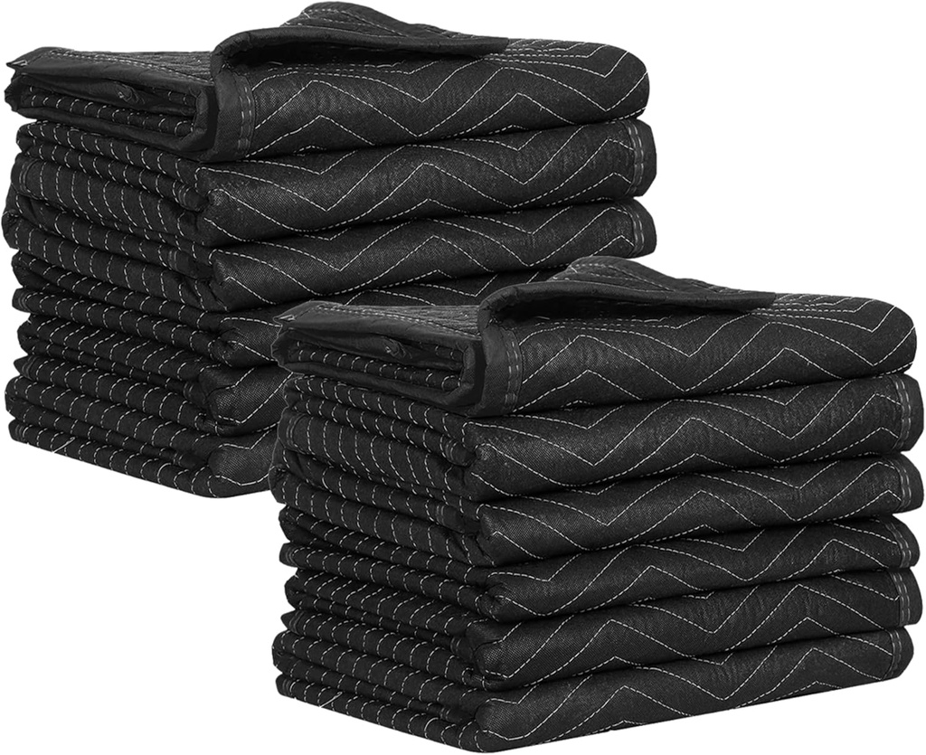 Moving Packing Blankets - Ultra Thick Pro - 72" x 40"(27lb) - Professional Quilted Shipping Furniture Pads Black,12 Pack