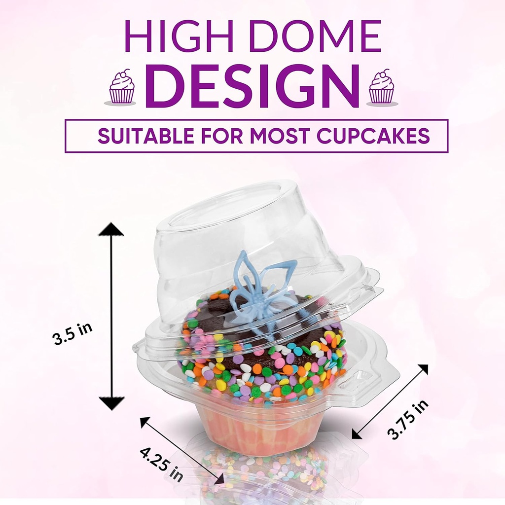 50 Pcs Individual Cupcake Containers Disposable Clear Plastic Cupcake Holders with Airtight Deep Dome Lid Stackable Single Cupcake Boxes for Home Baking Party Wedding, Cake Shop
