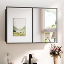 TokeShimi 36x24 Recessed Medicine Cabinet with Mirror Black, Beveled Bathroom Mirror with Storage Aluminum, Surface Mounted Metal Medicine Cabinets for Bathroom Vanity Wall