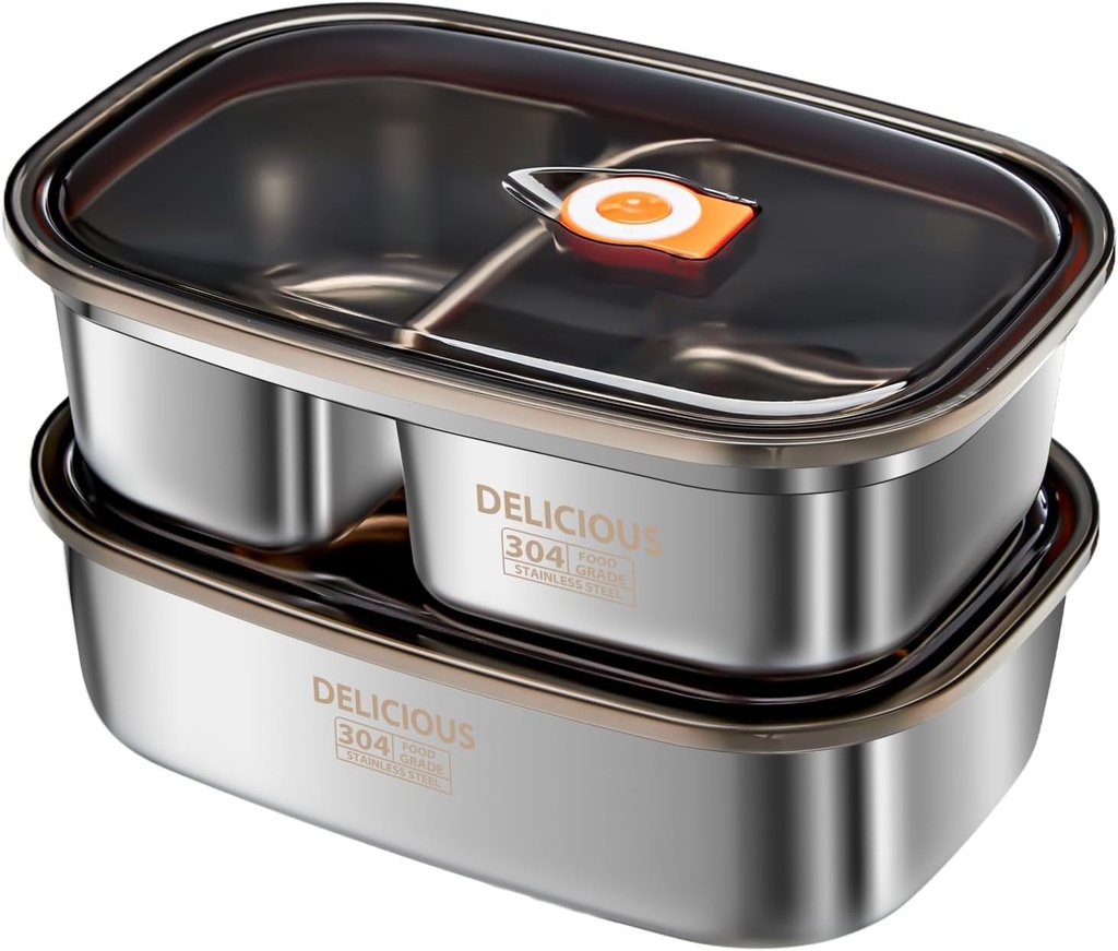 Kabbas Stainless Steel Bento Box Adult 2 Pack, 1.2L+1.7L Leakproof Metal Bento Box with Airtight lid, Lightweight 304 Stainless Steel Lunch box for Men/Women,Suitable for Picnic, Work, Outside