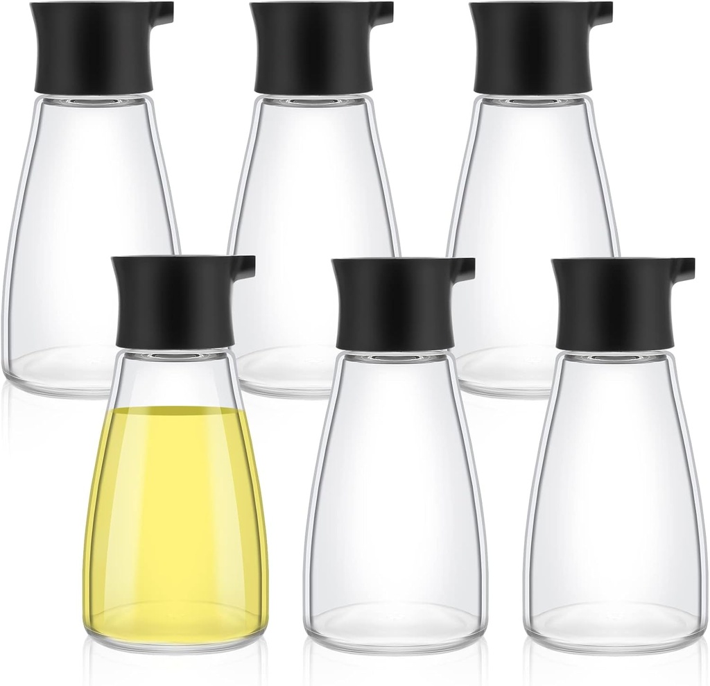6 Pcs Soy Sauce Dispenser Leakproof Cruet Dispenser Set Oil and Vinegar Dispenser Set Small Sauce Bottles Glass Soy Sauce Container with Lid for Kitchen Cooking Barbecue, Black