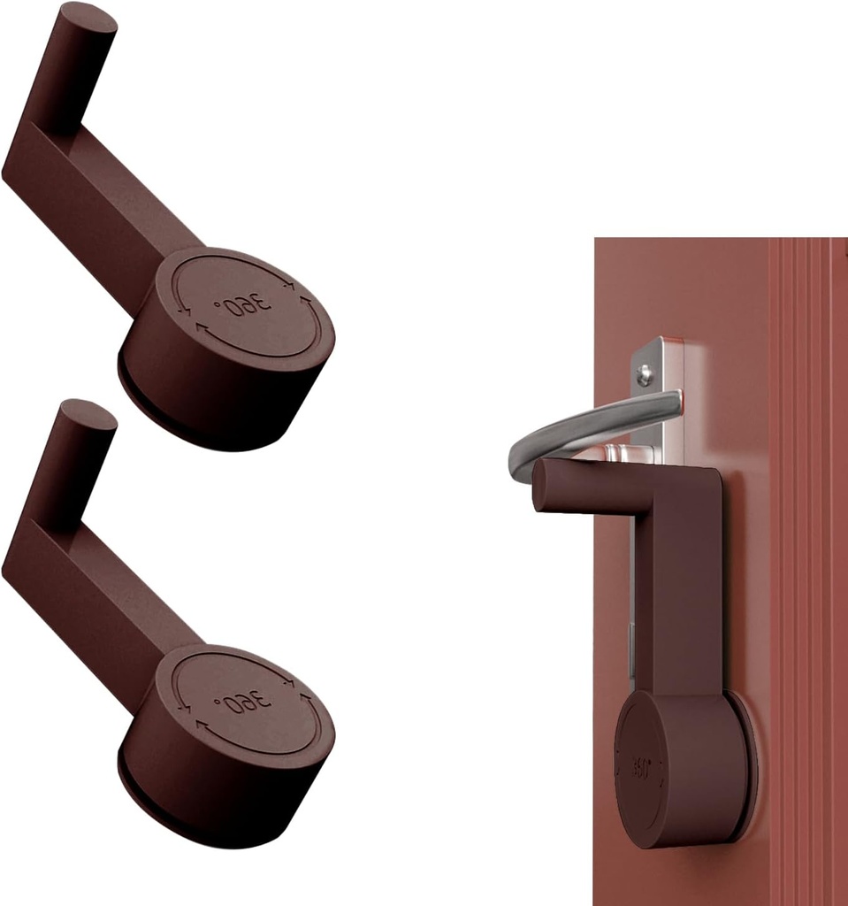 Door Lever Lock，Child Proof Safety locks for doors，Keep Baby Safe, Prevent Pets Open the Doors，Press Rotation Operation (Coffee 2p)