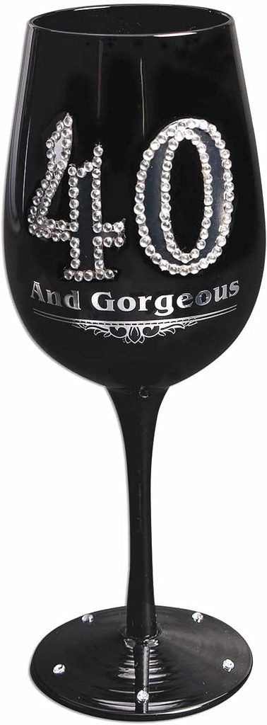Forum Novelties Black and Silver Birthday Wine Goblet, 40 and Gorgeous