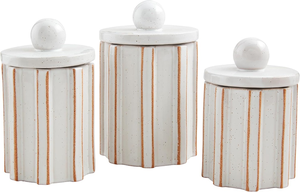 Mud Pie Terracotta Canister Set, small 7" x 4 1/2" dia, WHITE