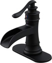 BWE Black Bathroom Faucet Matte Waterfall Sink Farmhouse Bath Vanity Single Hole Faucets One Handle Basin Antique centerset Restroom Mixer Tap Supply Line