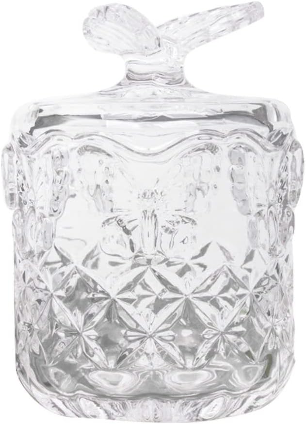Crystal Candy Dish Glass Jar: with Lid Sugar Bowl Cookie Jar Jewelry Dish Container for Home Kitchen Office Bathroom Organizer Jars