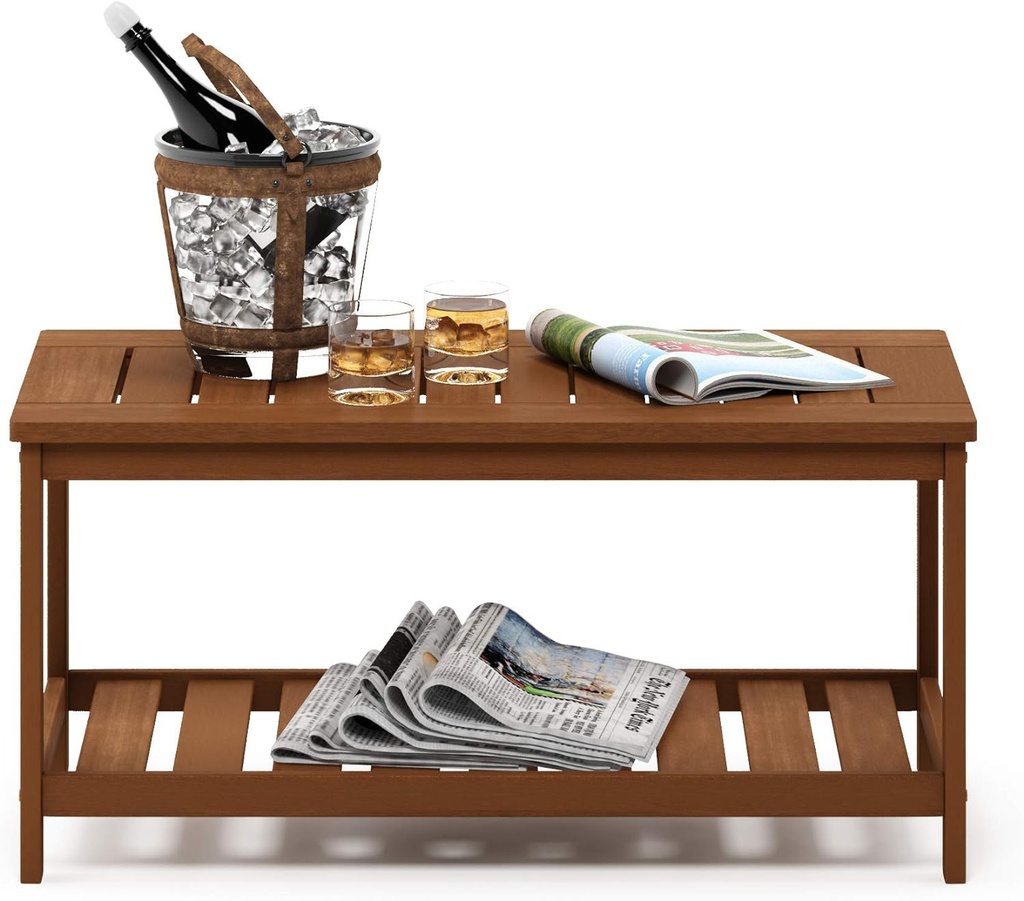 Furinno FG18508 Tioman Hardwood Patio Furniture 2-Tier Coffee Table in Teak Oil, Natural