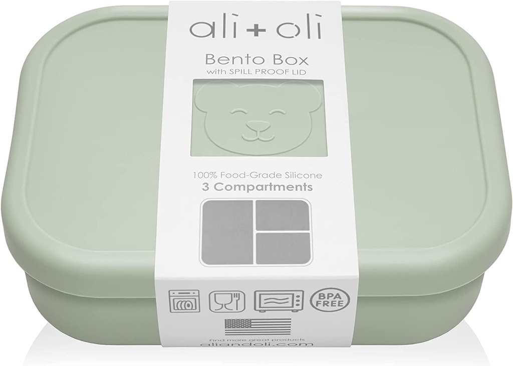 Ali+Oli Silicone Bento Box (Pine) Lunch Box for Kids, Toddlers, Preschoolers & Adults | BPA-Free and Spill-Proof | Ideal for School, and On-the-Go Meals| Perfect for Lunch, Snacks, and Meals