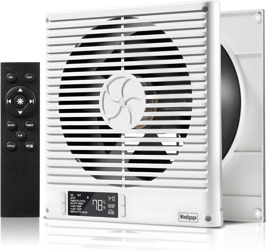 8" Room to Room Fan with Remote, 320CFM Through Wall Air Transfer Fan with Temperature Controller, Reversible Airflow Design, 10 Speeds, Quiet Balance Ventilation Fans for Bedroom Laundry