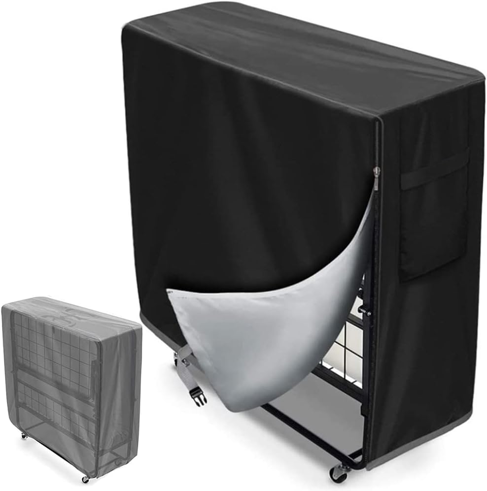 Indoor Outdoor Folding Bed Cover Skyour 420D Oxford Fabric Weatherproof Household Universal Rollaway Folding Beds Storage Bag Protector Furniture Dust Covers (Black)