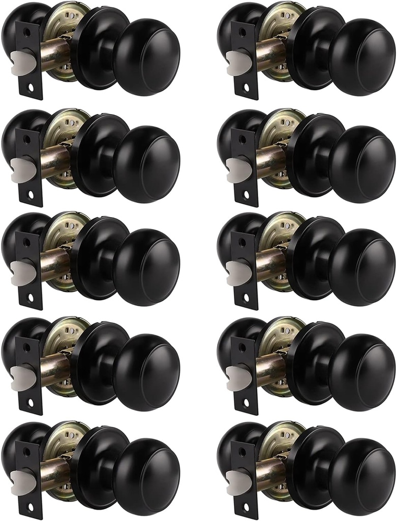 Probrico Door Knob 10 Pack, Matte Black Door Handles Colonial Ball Knob, Interior Passage Function Knobs for Closet Hallway
