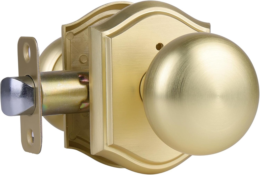Door Knobs Interior, Classic Decorative Satin Brass Privacy Door Knob Perfect for Bedroom or Bathroom Doors, Durable Stylish Hardware for Indoor Use- 1 Pack