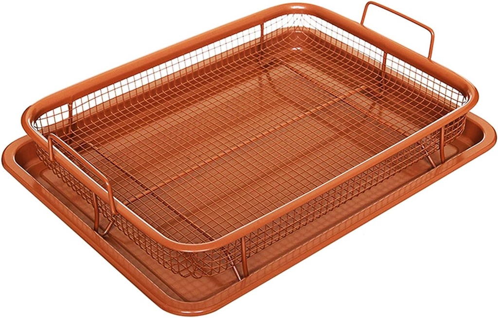 Non-Stick Baking Tray with Grill Crispy Basket Copper Crisper Air Fryer Pan