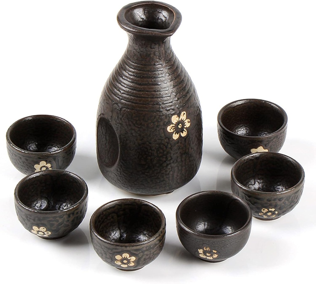 Sake Set, Saki Cups，Crafts Cup Ceramic Sake Set， Japanese Sake Set 7 Piece Sake Cup Set Hand Painted Design Porcelain Pottery Traditional Ceramic Cups Crafts Wine Glasses