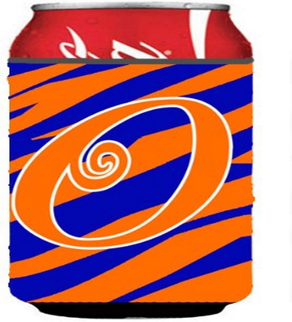 Caroline's Treasures CJ1036-OCC Letter O Initial Tiger Stripe Blue and Orange Can or Bottle Hugger Cooler Washable Drink Sleeve Collapsible Beverage Insulated Holder, Can Hugger, Multicolor