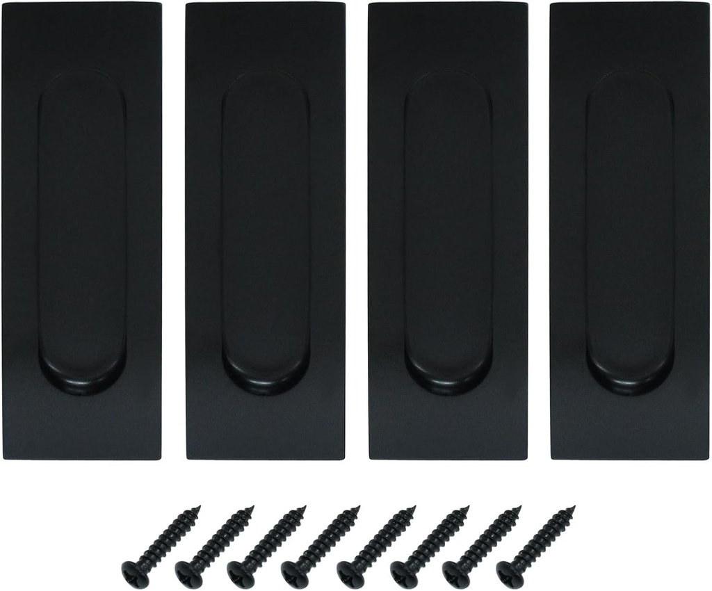 4 Pcs 4.7" Finger Flush Pulls - Aluminum Alloy Recessed Barn Door Handle - Rectangular Sliding Closet Handles for Drawers Cabinet Pocket Door - Black(Width: 40mm)