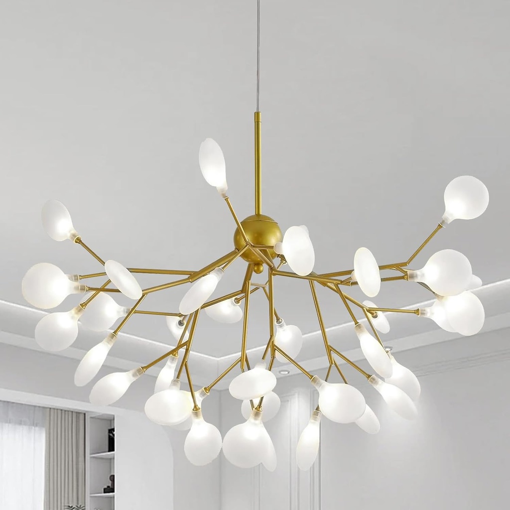 Sputnik Ceiling Light Fixture, Gold Sputnik Chandelier for Living Room Firefly Chandeliers Dining Room Glass Chandelier for Entryway Bubble Light Chandelier (36 Heads)