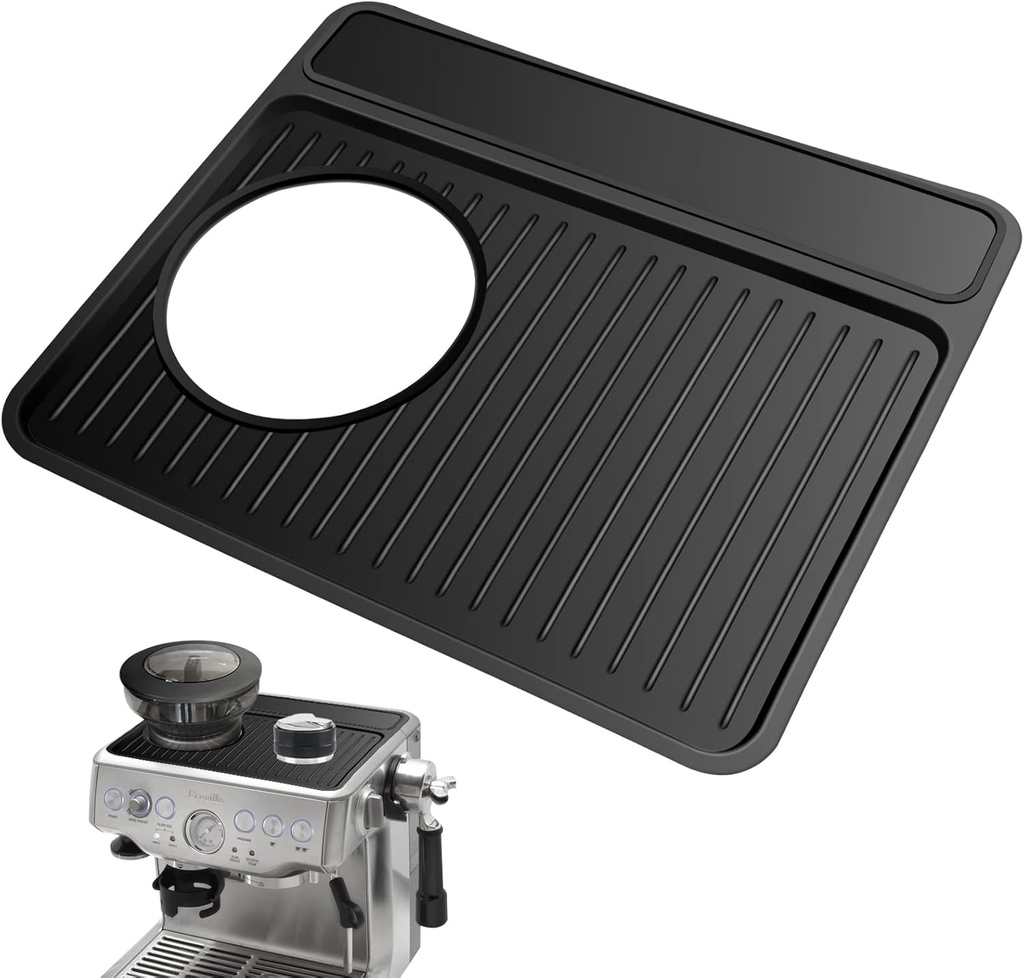 Tamping Mat for Breville 870/880, Espresso Tamper Mat, Food Grade Silicone Non-Slip, 11in x 9.25in, Waterproof Heat Resistant, Espresso Tamping Station for Espresso Machine Barista Accessories (Black)