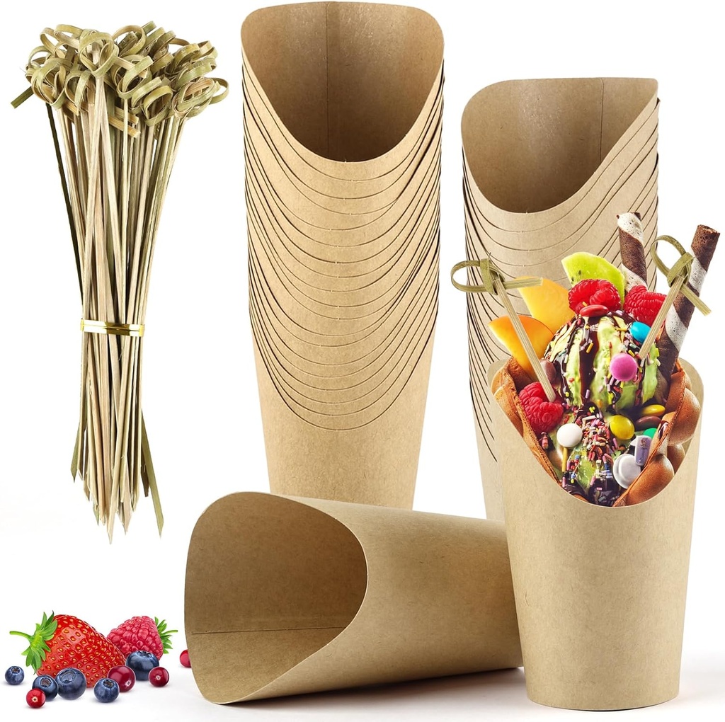 50 Pcs Charcuterie Cups with 100 Cocktail Picks, Disposable 12oz Kraft Paper Snack Cup, Appetizer Cups for Parties