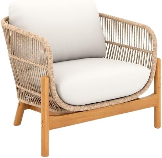 Beige Club Chairs Set of 2, Wooden Outdoor Furniture with Cushions, Comfortable Patio Chairs for Modern Outdoor Living Spaces