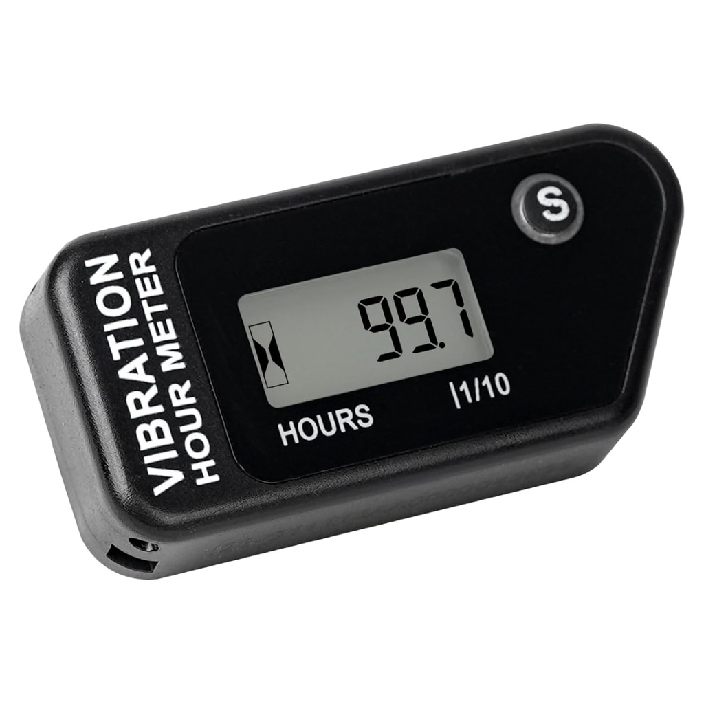 Wireless Vibration Hour Meter Resettable Digital Maintenance Timer, User Shutdown for Lawn Mower Chainsaw Dirt Bike Motorcycle Marine Pressure Washer, Waterproof Design (Black)