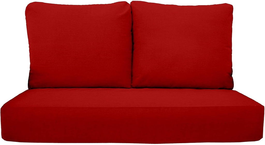 RSH DECOR: Deep Seating Loveseat Cushion Set | 44” x 24” Loveseat | All-Weather Spun Fabric | Outdoor Foam Settee and Pillow Back Cushions for Patio Furniture | Red | Made in USA