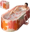 Portable Bathtub for Adult 47" Large Foldable No Installation Bath Tub for Shower Stall, Bathroom Hot SPA Soaking Standing Tub, Collapsible Plunge Bathtub (Pink, 47.2"×21.6"×19.6")