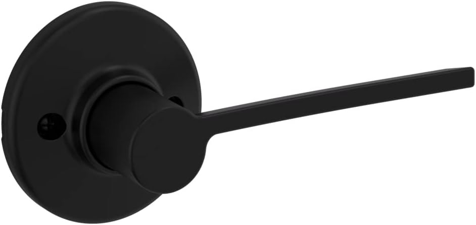 Kwikset Ladera Dummy Door Handle, Single Sided Lever for Closets, French Double Doors, and Pantry, Matte Black Non-Turning Right Handed Interior Push/Pull Lever