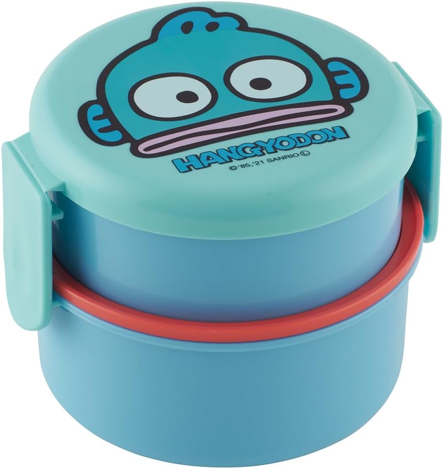 Skater Hangyodon 2 Tier Round Bento Lunch Box with Folk (17oz) - Authentic Japanese Design - Microwave Safe