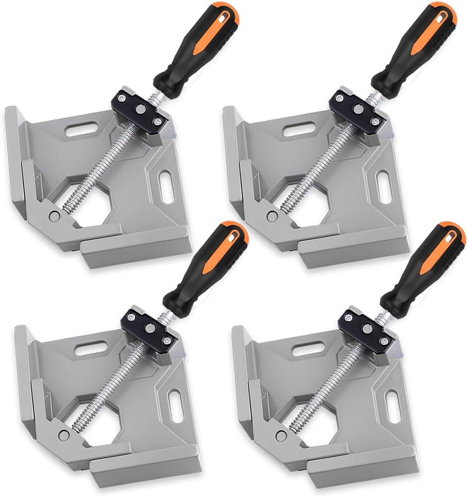 4 Pack Right Angle Clamp - 90 Degree Clamps for Woodworking, Single Handle Aluminum Alloy Corner Clamp with Adjustable Swing Jaw for Welding, Wood-Working, Drilling, Crafting Project