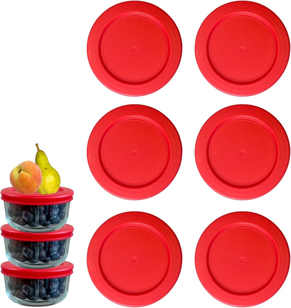 4 Cup/950 mL Red Replacement Lids/Covers for Pyrex 7201-PC, 4 Cup/32oz Anchor Hocking & Klare Ware Storage Bowls *Lids Only* - *Glass Container Not Included* (6 Pack, Red)