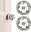 2Pcs Door Knob Covers with Soft Foam Cushion, Black and White Floral Pattern Anti-Static Door Handle Covers, Reusable Round Cotton Door Knob Cover Protector Decoration