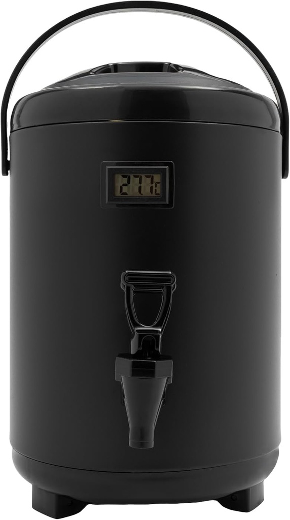 Insulated Beverage Dispenser, 8L Thickened Food-Grade Stainless Steel Hot Drink Dispenser w/Thermometer&Spigot, Hot & Cold Water Urn for Hot Water, Tea, Coffee, Cold Milk, Juice (Black, 8L/2.11gal)