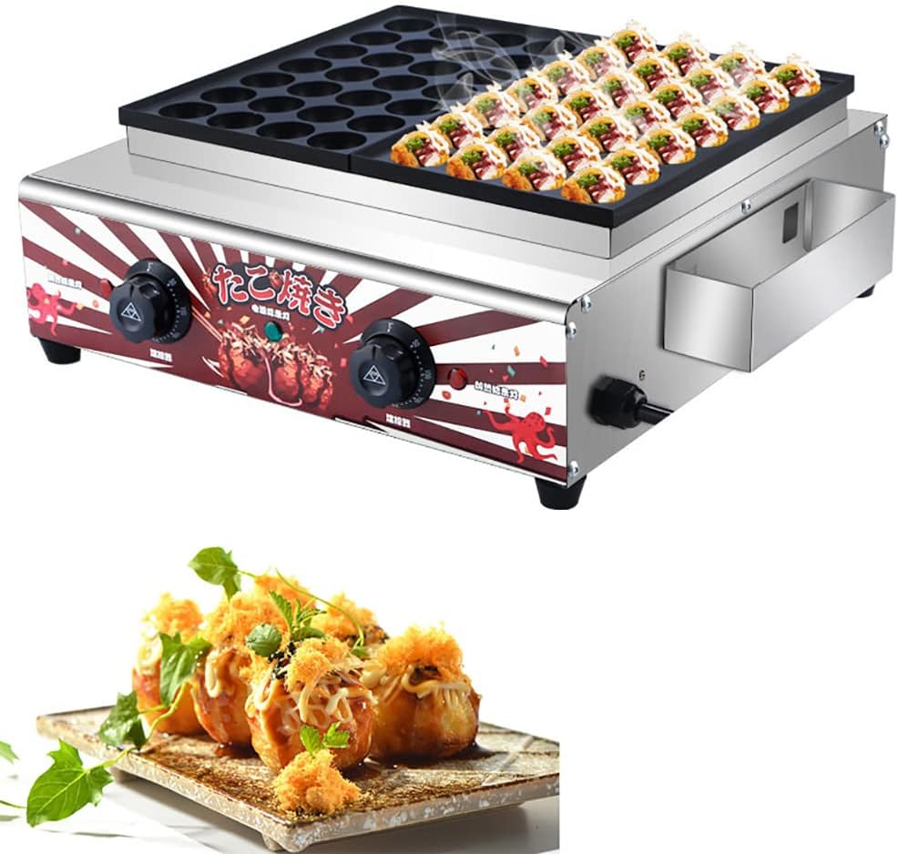 Electric Takoyaki Maker, 56 Holes Electric Muffin Machine Waffle Maker, Temperature Control Knob Stainless Steel,Veneer gastype