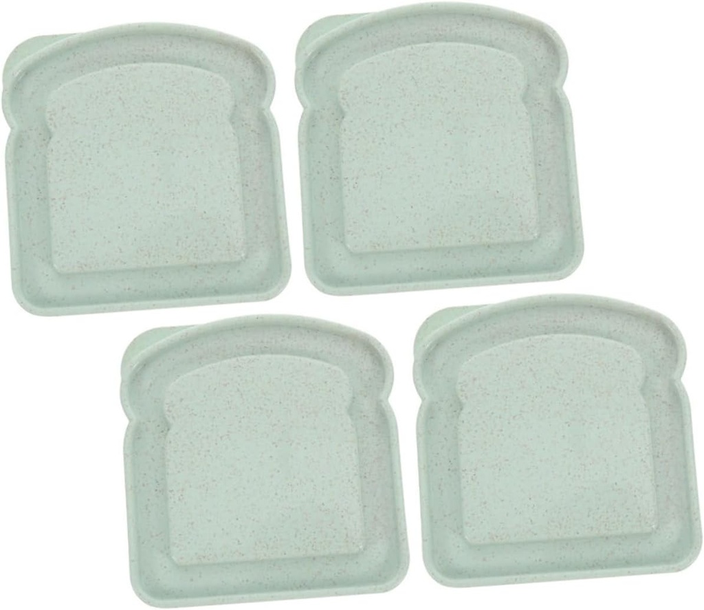 Cabilock 4pcs Sandwich Containers with Lid Portable Toast Bread Storage Boxes for Outdoor Use Reusable Bread Keeper in Light Green