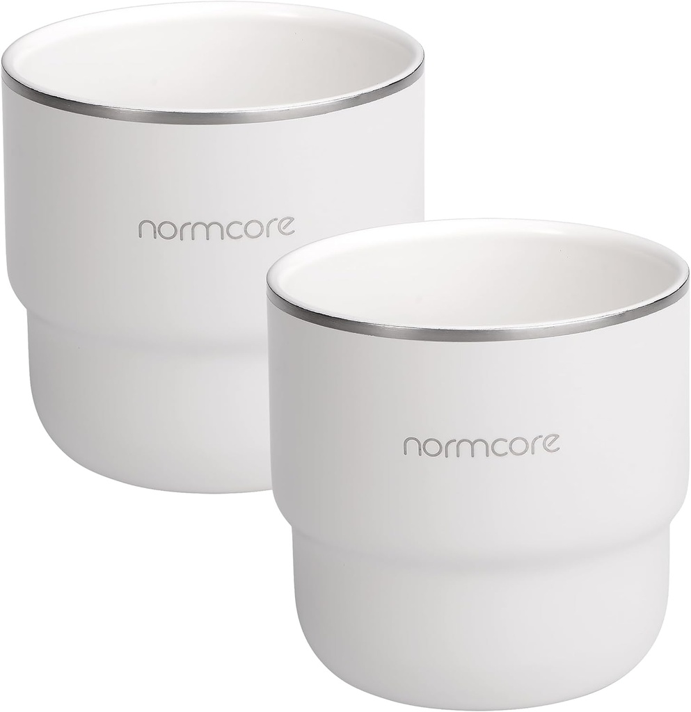 Normcore 2 Pack Espresso Coffee Cup Set, 7 oz Coffee Tumbler with Ceramic Coating, 210ml Double Wall Espresso Cup Mug For Cafe Mocha, Latte, Cappuccino, Tea, White